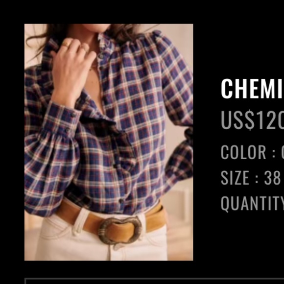 Sezane Chlo Shirt Carreaux Oxford - Size 38 - Picture 2 of 2